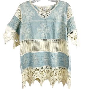 EST. 1946 light blue embroidered crochet blouse size S